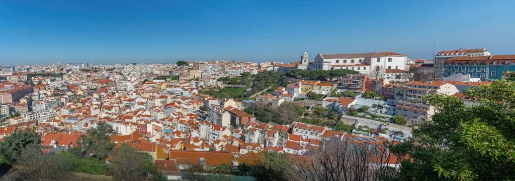 Panoramic aerial view of Lisbon city with Graca Convent and Church - Lisbon, Portugal