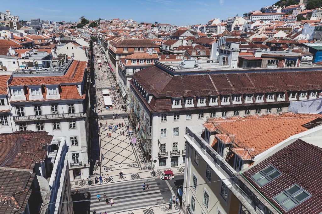 A beautiful aerial view on the streets of Lisbon, Portugal