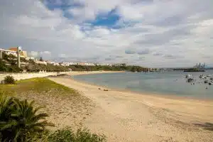 Landscape of the empty Vasco da Gama beach in Sines - Portugal on a cloudy day