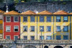 View of Portuguese colorful houses in Porto city, Portugal