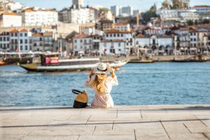 Woman traveling in Porto city