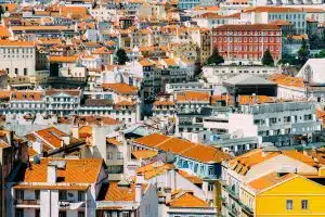 Aerial View Of Lisbon City Home Rooftops In Portugal