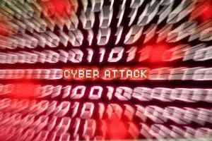 Cyber Attack Computer binary number stream blurred. Concept for hacker cyber attack danger