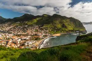 Machico city view. Madeira island on Altantic Ocean