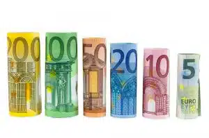 Set of rolled euro banknotes