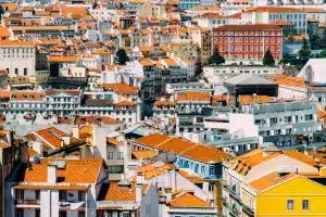 Aerial View Of Lisbon City Home Rooftops In Portugal