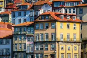 View of Portuguese colorful houses in Porto city, Portugal