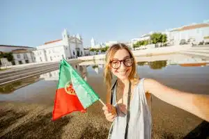 Woman traveling in Lagos, Portugal